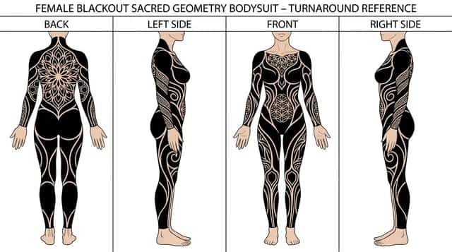 Blackout tattoo idea on a woman — bodysuit female