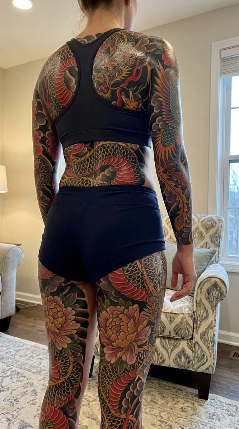 Japanese (Irezumi) tattoo idea on a woman — dragon tiger