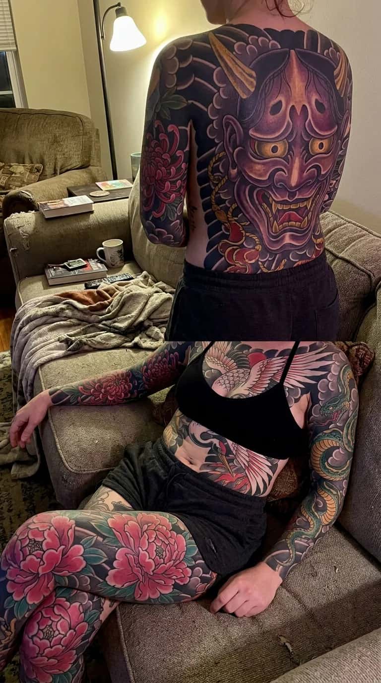 Japanese (Irezumi) tattoo idea on a woman — winter