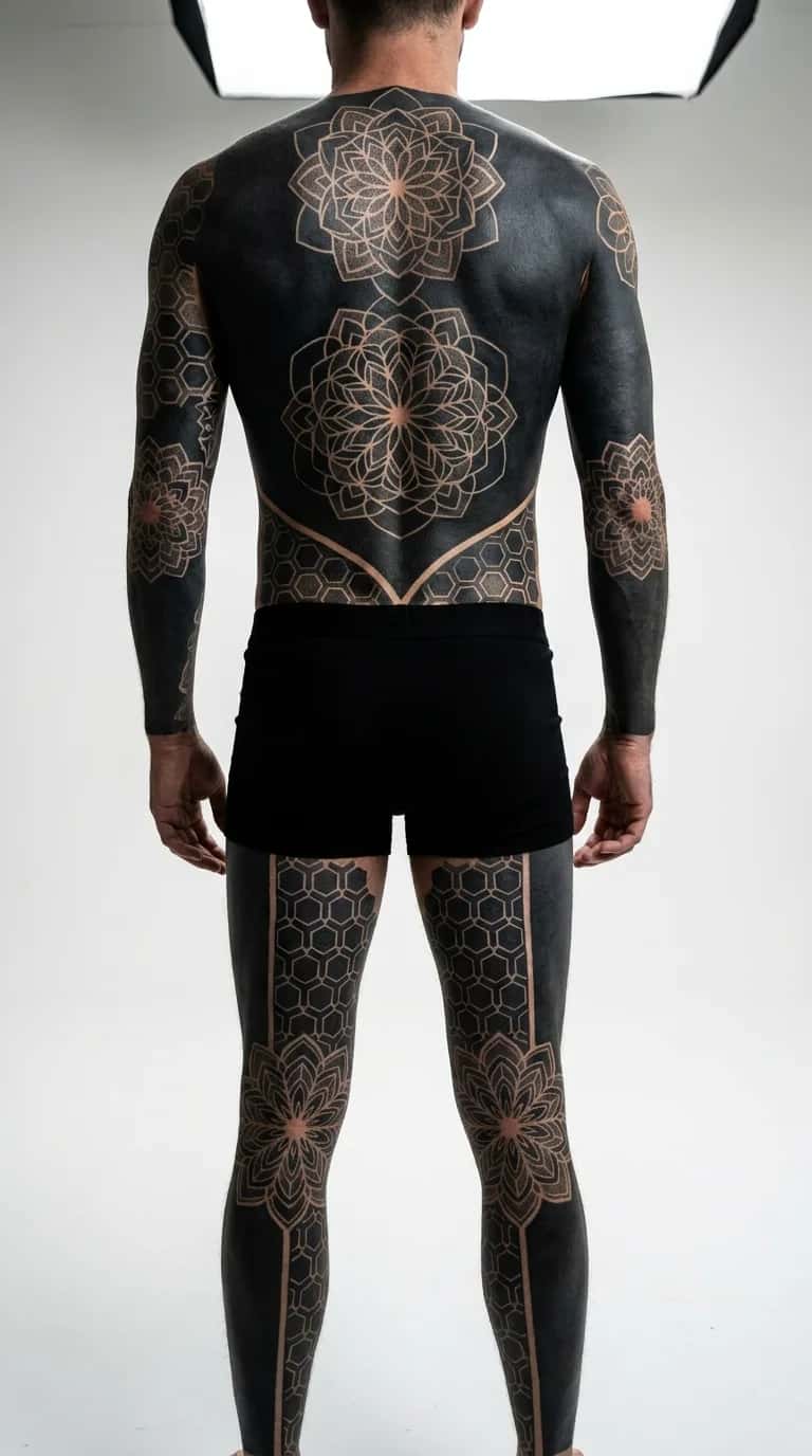 Blackout tattoo idea on a man — back