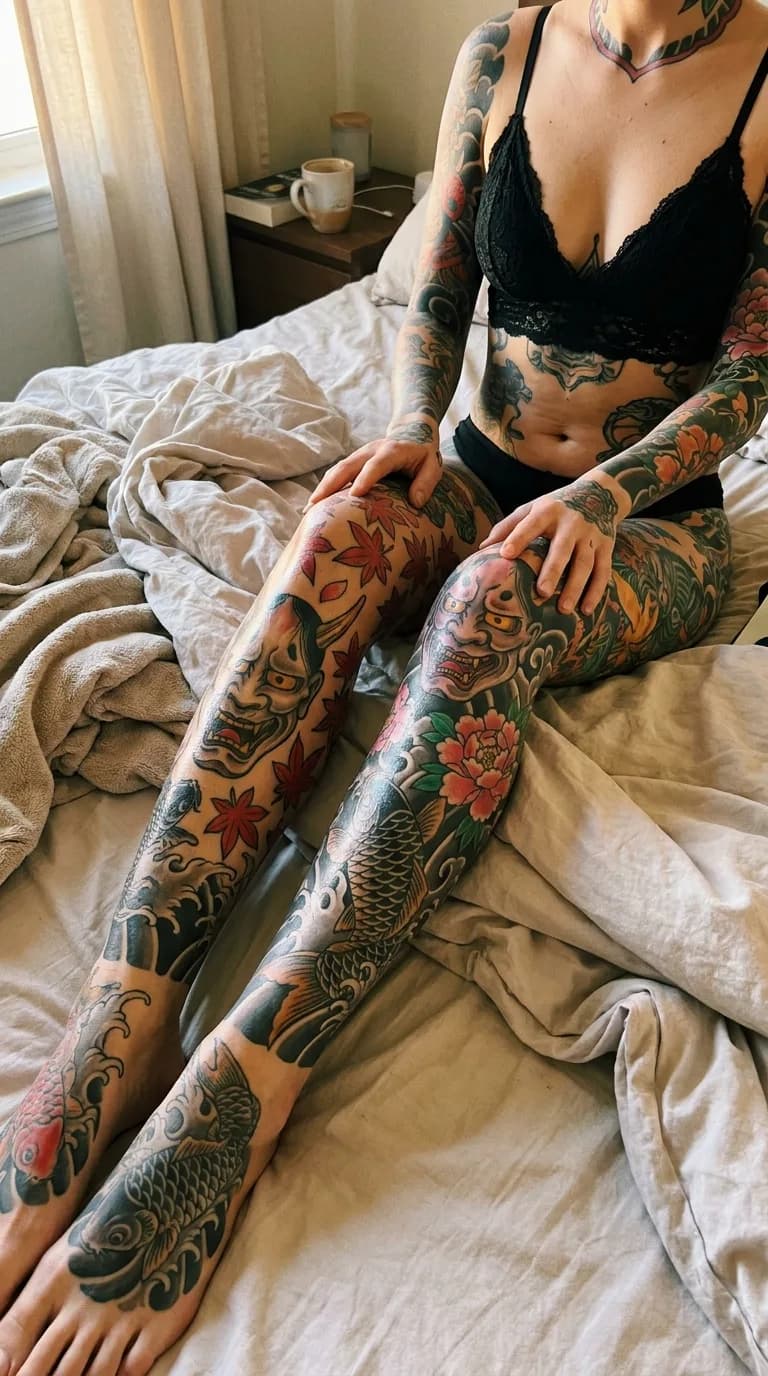 Irezumi full leg with tiger and bamboo