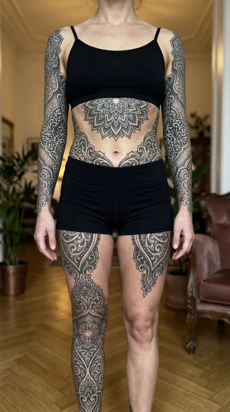 Ornamental blackwork chest and sternum piece