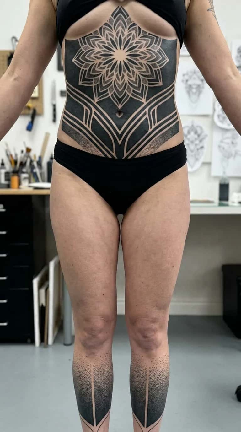 Geometric tattoo idea on a woman — studio doc