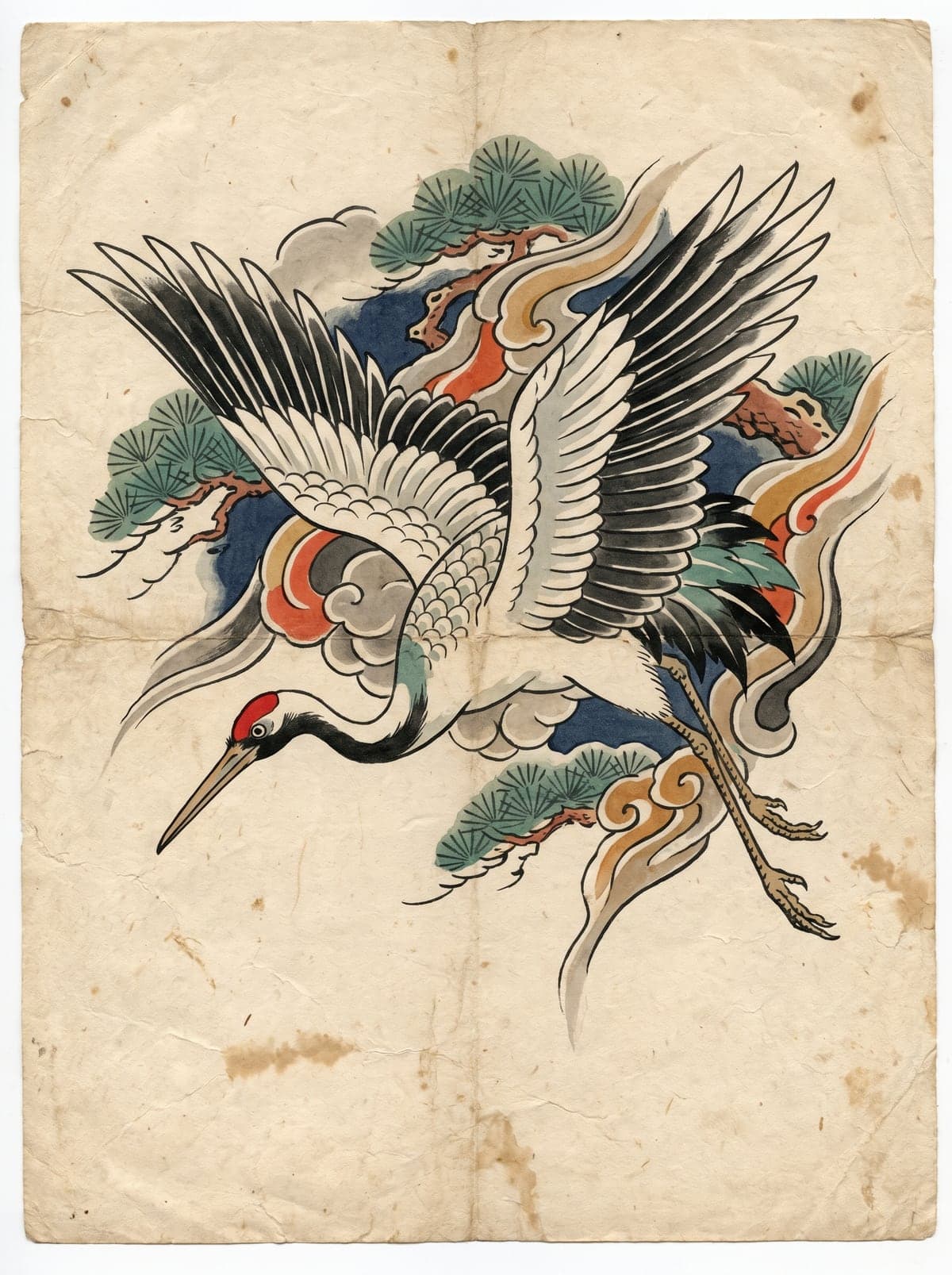 Crane (Tsuru) irezumi art plate