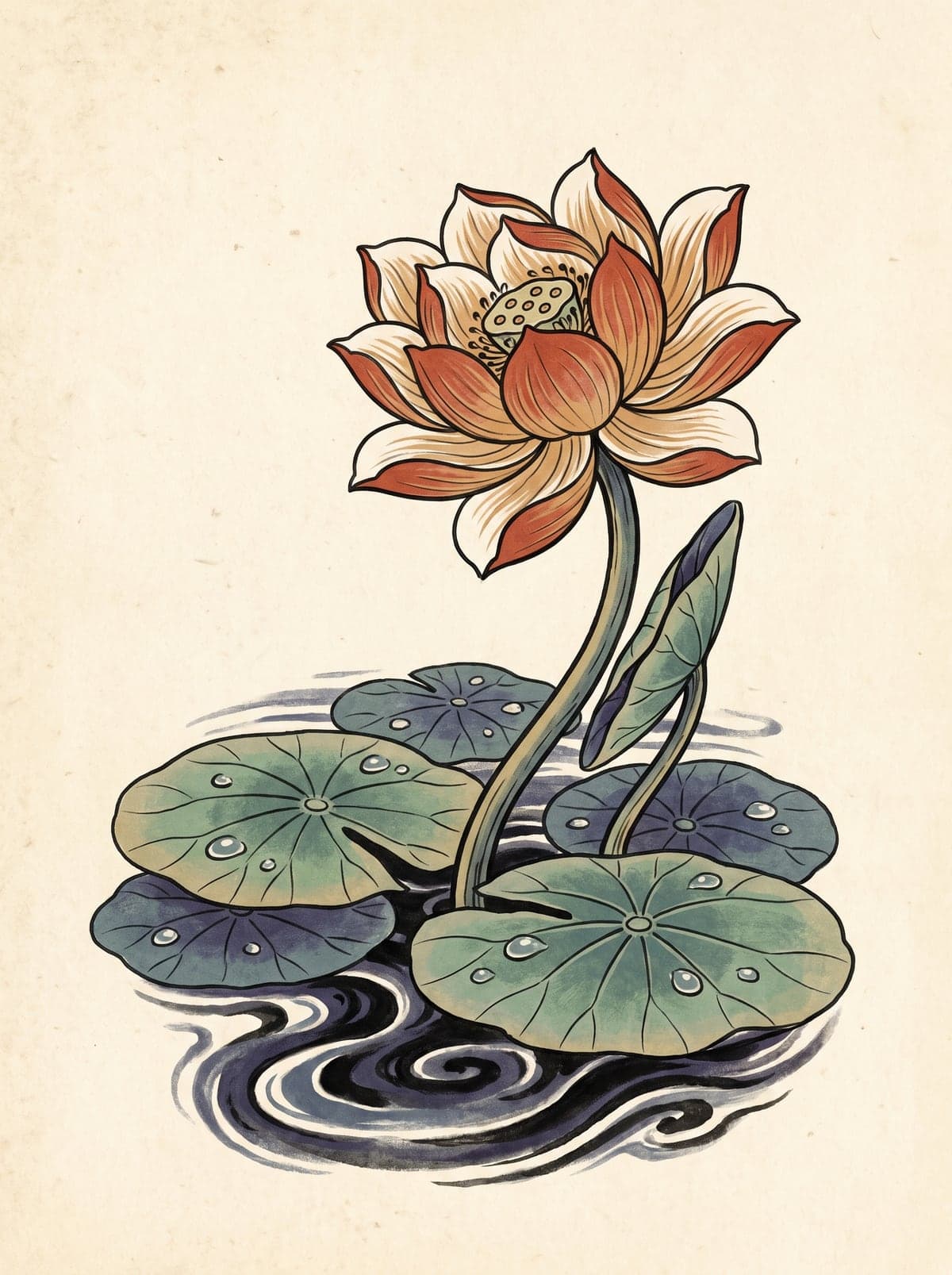 Lotus (Hasu / Renge) irezumi art plate