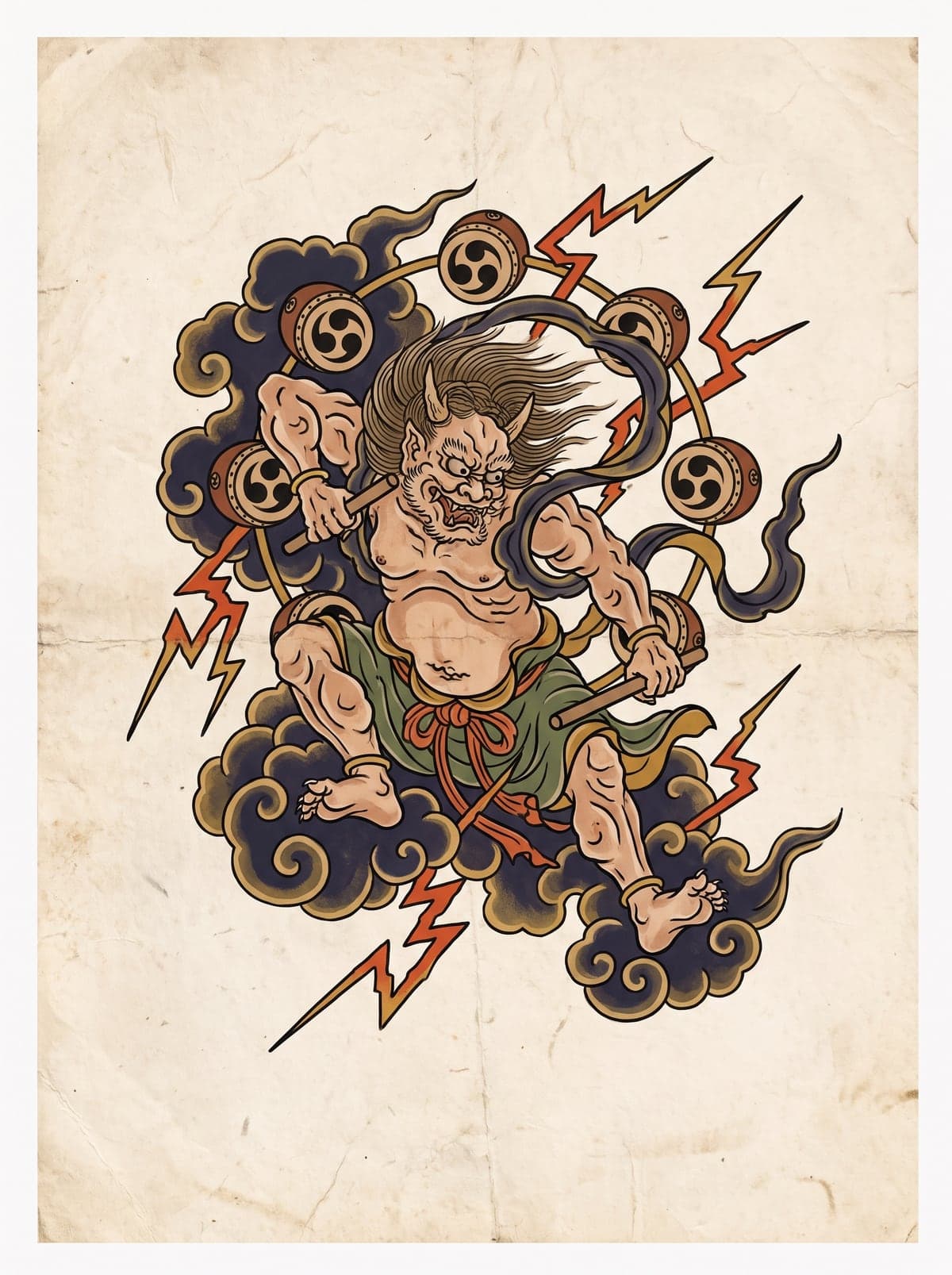 Raijin (Raijin) irezumi art plate