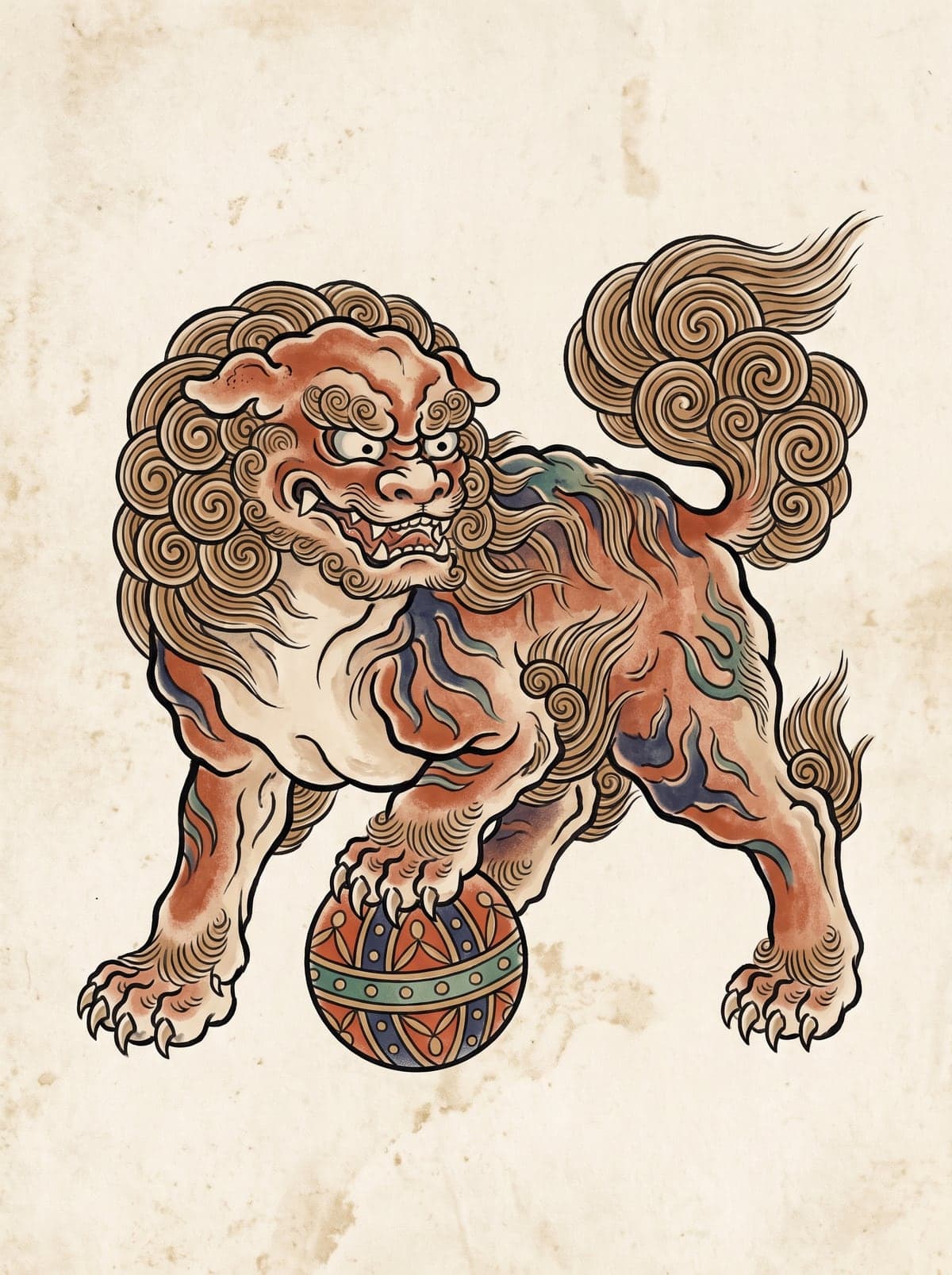 Guardian Lion (Shishi / Komainu) irezumi art plate