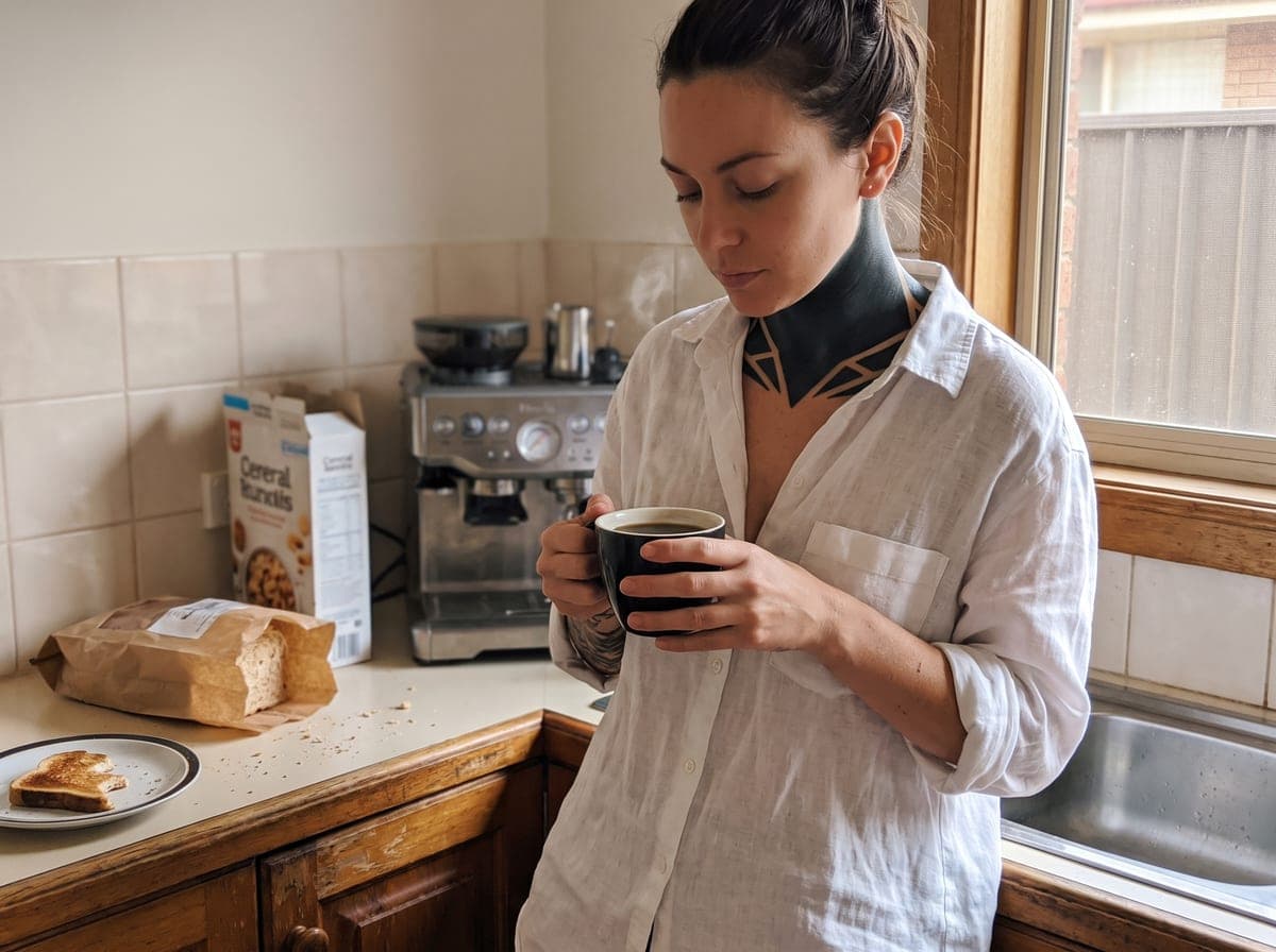 Blackout neck tattoo — neck wrap covering throat and sides