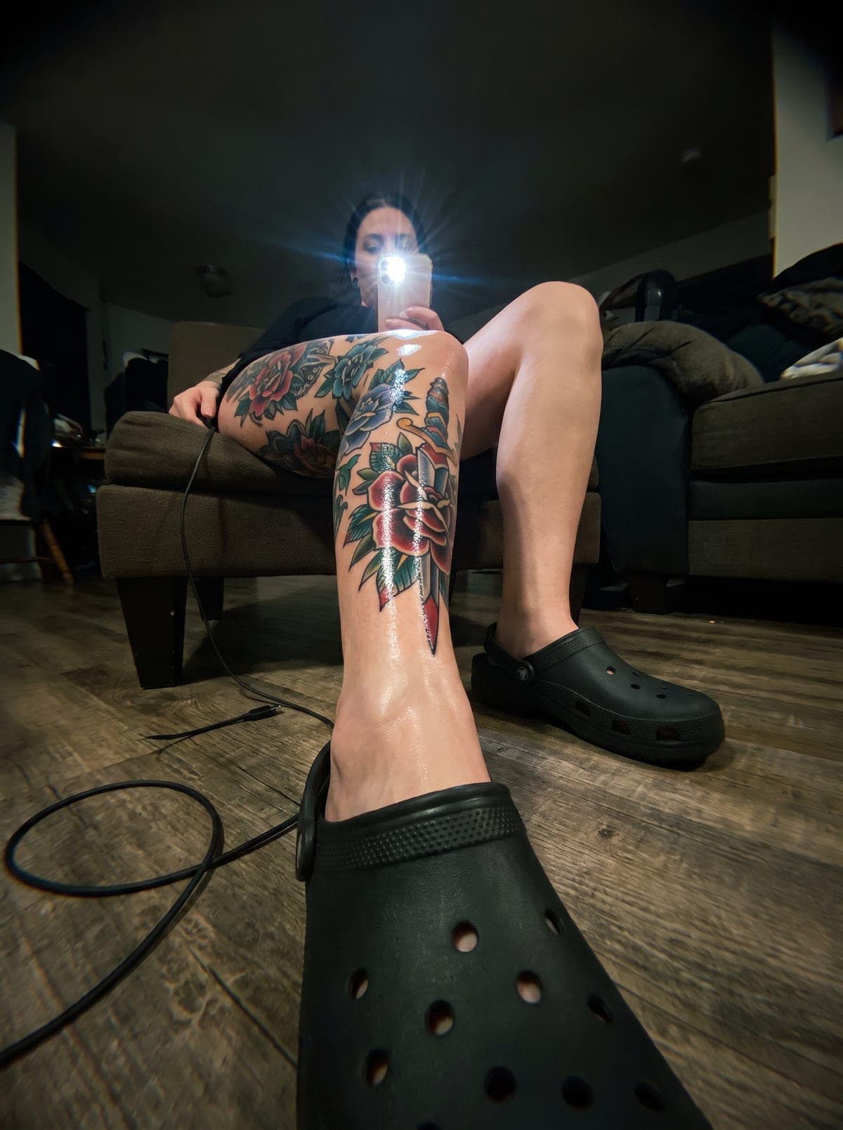 Neo-Traditional thigh tattoo — thigh piece from hip to above the knee